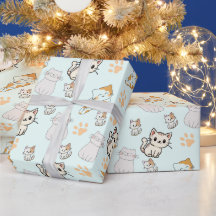 Söt Kawaii Kattungar & Tassmönster Inpackningspapp