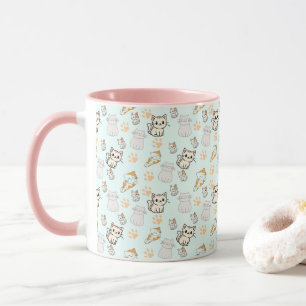 Söt Kawaii Kattungar & Tassmönster Kaffe Mugg