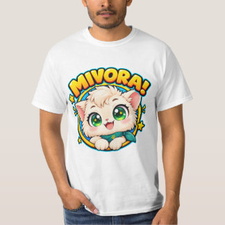 Söt Kawaii Kattunge med Turkos Schal och Smaragdög T Shirt