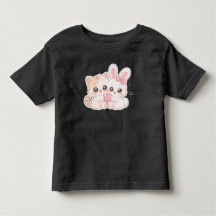 Söt Kawaii Kattunge och Kanin Bästa Vänner T-Shirt
