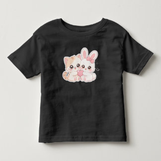 Söt Kawaii Kattunge och Kanin Bästa Vänner T-Shirt