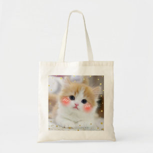 Söt Kawaii Kattunge Rodnad Ansikte Toteväska Tygkasse