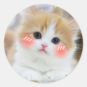 Söt Kawaii Kattunge Rodnar Ansikte Rund Klistermär Runt Klistermärke
