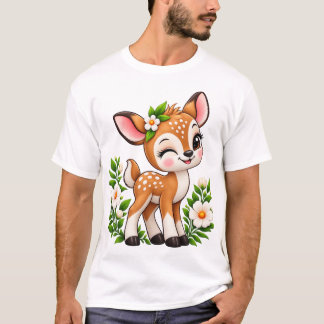 Söt Kawaii Kid Floral Broderi Stil T-Shirt