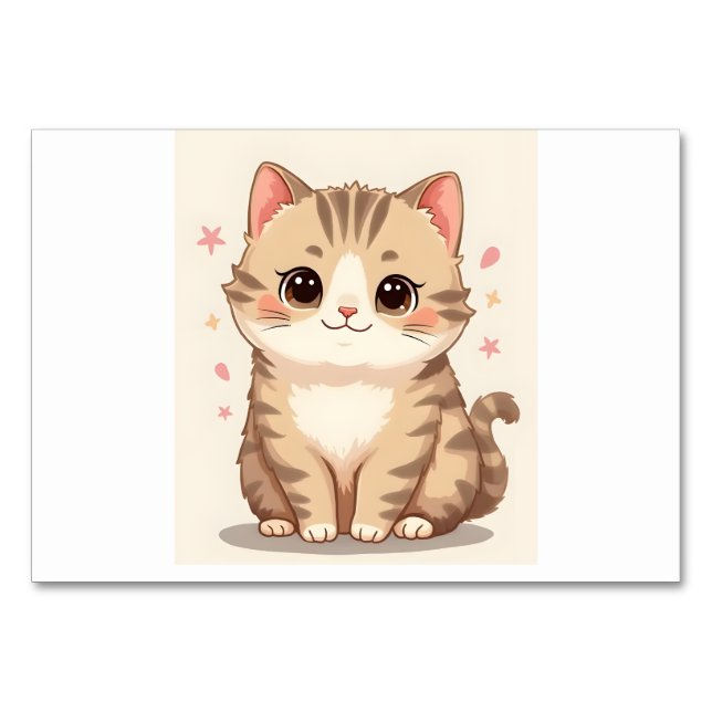 Söt Kawaii Kitten Art för alla rum Bordsnummer (Framsidan)