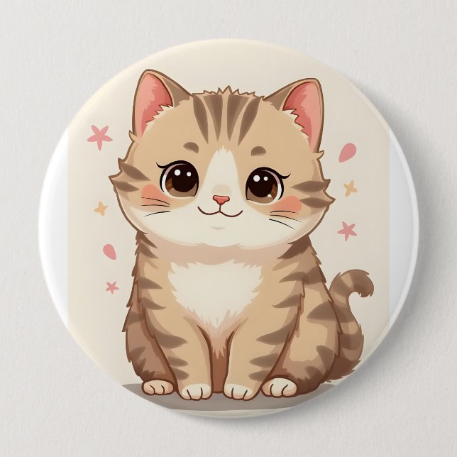 Söt Kawaii Kitten Art för alla rum Knapp (Framsida)