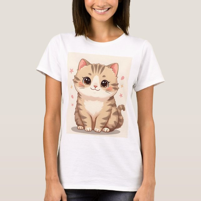 Söt Kawaii Kitten Art för alla rum T Shirt (Framsida)
