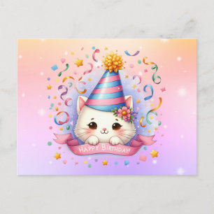 Söt Kawaii Kitty Katt Födelsedags Hälsningskort Vykort