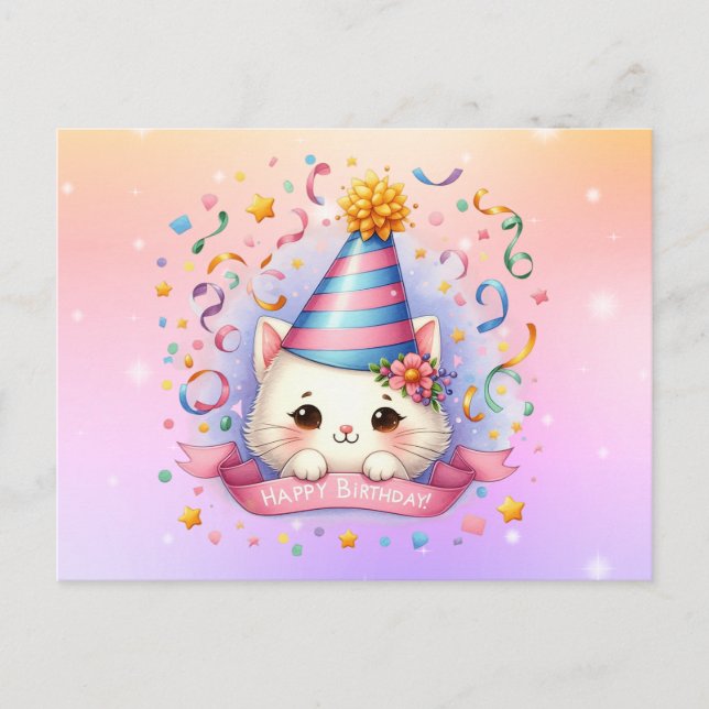 Söt Kawaii Kitty Katt Födelsedags Hälsningskort Vykort (Framsida)