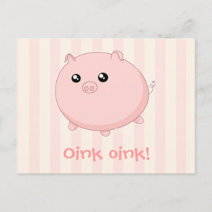 Söt kawaii knubbig rosa gris vykort
