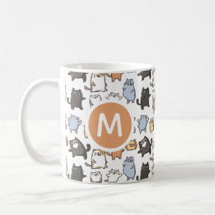 Söt Kawaii Knubbig Tecknad Katt Sömlöst Mönster Ar Kaffemugg