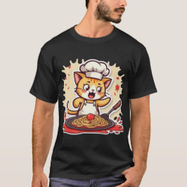 Söt Kawaii Kockkatt som lagar Spaghetti Pasta T Shirt