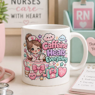 Söt Kawaii Koffein Botar Allt Sjuksköterska Läkare Jumbo Mugg