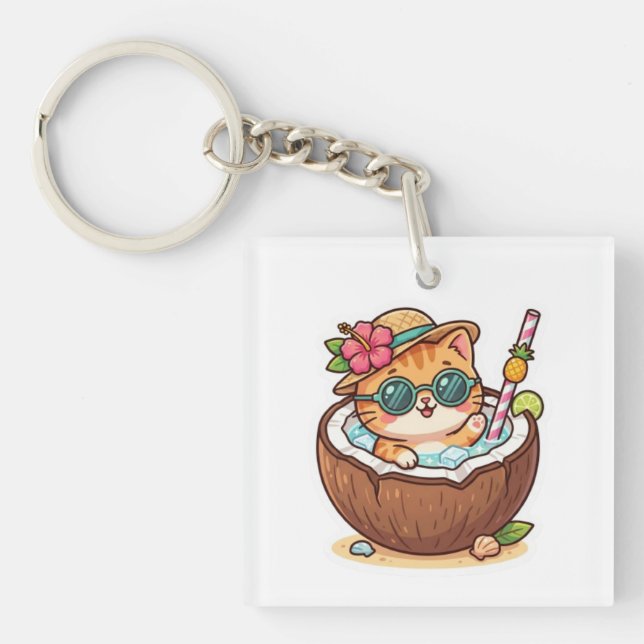 Söt Kawaii Kokos Katt Solglasögon Sommar BSticker (Framsidan)