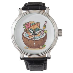 Söt Kawaii Kokos Katt Solglasögon Sommar BSticker Armbandsur