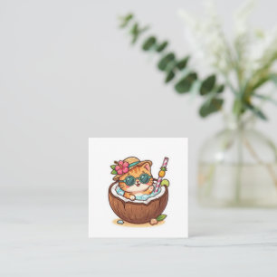 Söt Kawaii Kokos Katt Solglasögon Sommar BSticker Fyrkantigt Visitkort
