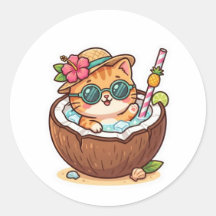 Söt Kawaii Kokos Katt Solglasögon Sommar BSticker