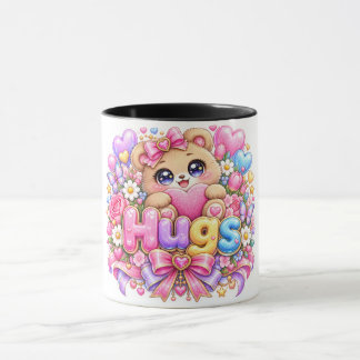 Söt Kawaii Kram Teddybjörn Pastell Rosa Blommig Kä Mugg