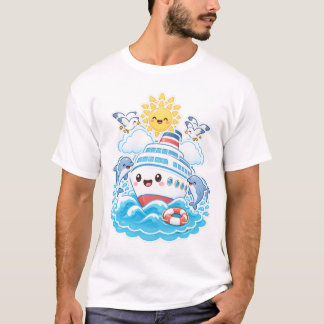 Söt Kawaii Kryssningsfartyg Delfin Hav Resa T Shirt