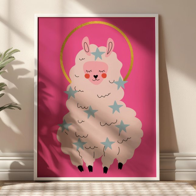 Söt Kawaii Lama Pastell Rosa Barnrum Poster (Skapare uppladdad)
