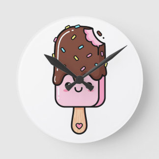 Söt Kawaii Leende Glasspinne Rund Klocka