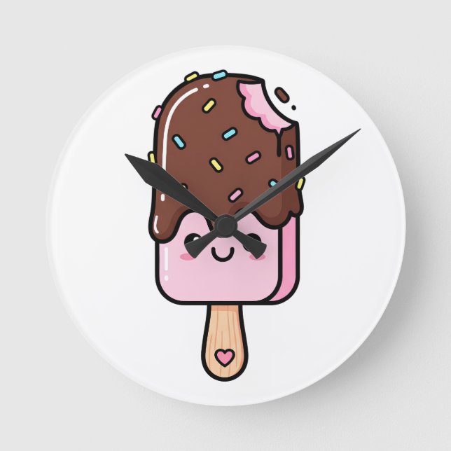 Söt Kawaii Leende Glasspinne Rund Klocka (Framsida)