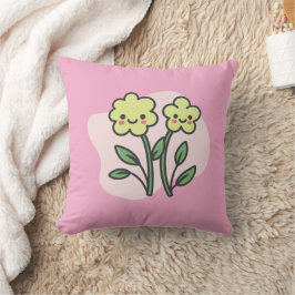 Söt Kawaii Leende Gula Blommor Kastkudde Kudde