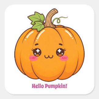 Söt Kawaii Leende Pumpa Tecknad Bild Fyrkantigt Klistermärke