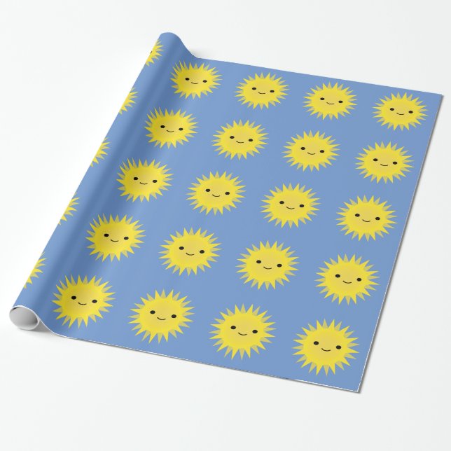Söt Kawaii Leende Sol Presentpapper (Utrullad)