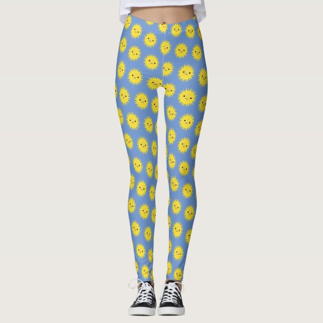 Söt Kawaii Leende Solmönster Leggings (Framsida)