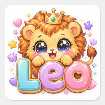 Söt Kawaii Leo Lejon Namn Pastell Rosa Krona Gnist