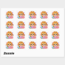 Söt Kawaii Leo Lejon Namn Pastell Rosa Krona Gnist