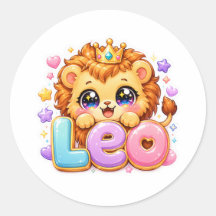 Söt Kawaii Leo Lejon Namn Pastell Rosa Krona Gnist