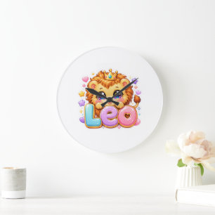 Söt Kawaii Leo Lejon Namn Pastell Rosa Krona Gnist Stor Klocka