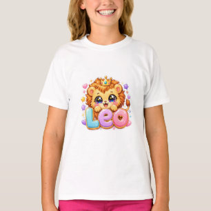 Söt Kawaii Leo Lejon Namn Pastell Rosa Krona Gnist T Shirt