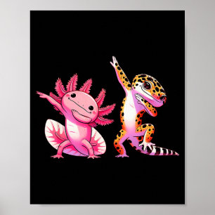Söt Kawaii Leopardgecko Dabbar Axolotlvänner Poster