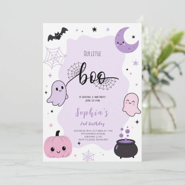 Söt Kawaii Lila Halloween Födelsedagsfest Inbjudningar (Stående Fram)