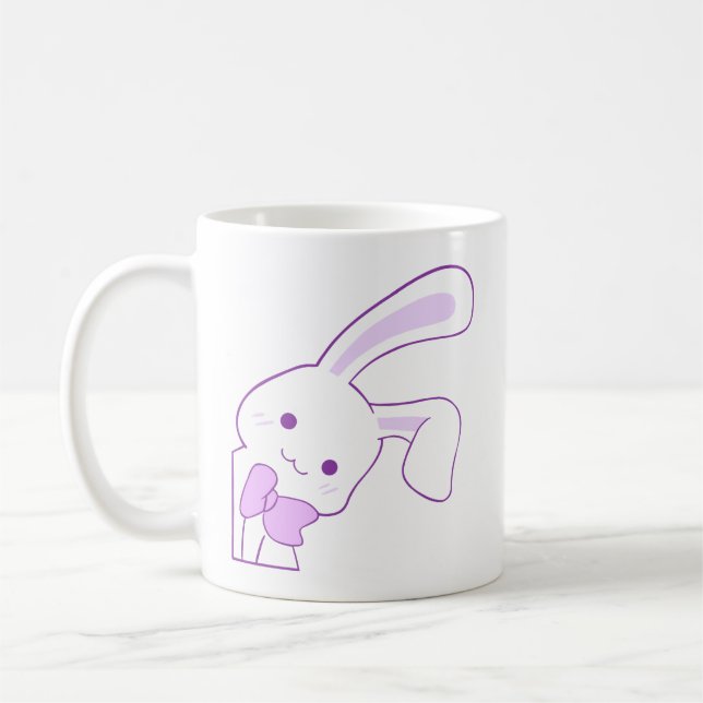 Söt Kawaii Lila Tittande Kanin Band Kaffemugg (Vänster)