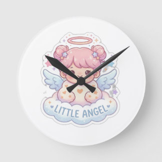 Söt Kawaii Lille Ängel Chibi Flicka Rund Väggklock Klocka