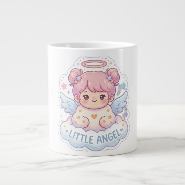 Söt Kawaii Lille Ängel Chibi Flickor Kaffemugg Jumbo Mugg (Framsidan)