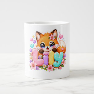 Söt Kawaii Lily Fox Namn Pastell Rosa Blommig Skog Jumbo Mugg