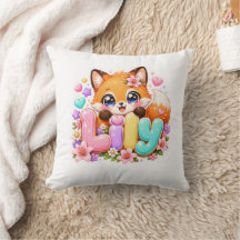 Söt Kawaii Lily Fox Namn Pastell Rosa Blommig Skog