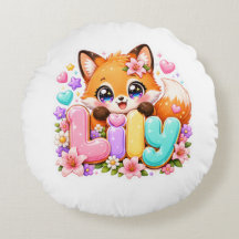 Söt Kawaii Lily Fox Namn Pastell Rosa Blommig Skog