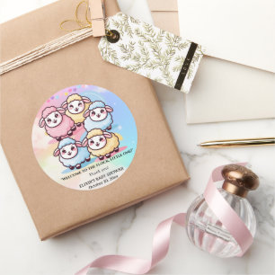 Söt Kawaii Liten Lamm Babyshower Runt Klistermärke