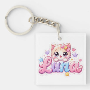 Söt Kawaii Luna Katt Namn Pastell Rosa Glittrande