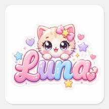 Söt Kawaii Luna Katt Namn Pastell Rosa Glittrande