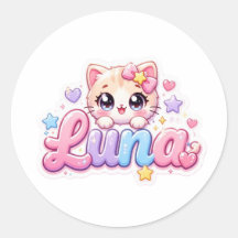 Söt Kawaii Luna Katt Namn Pastell Rosa Glittrande