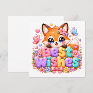 Söt Kawaii Lycka Fox Namn Pastell Rosa Flora Inbjudningar