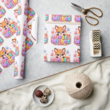 Söt Kawaii Lycka Fox Namn Pastell Rosa Flora