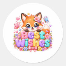 Söt Kawaii Lycka Fox Namn Pastell Rosa Flora